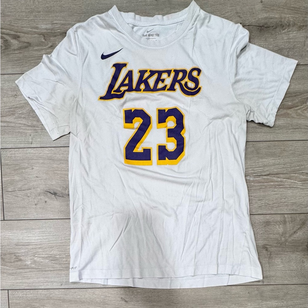 Nike White T-Shirt with Purple and Gold Lakers Design Sz L
